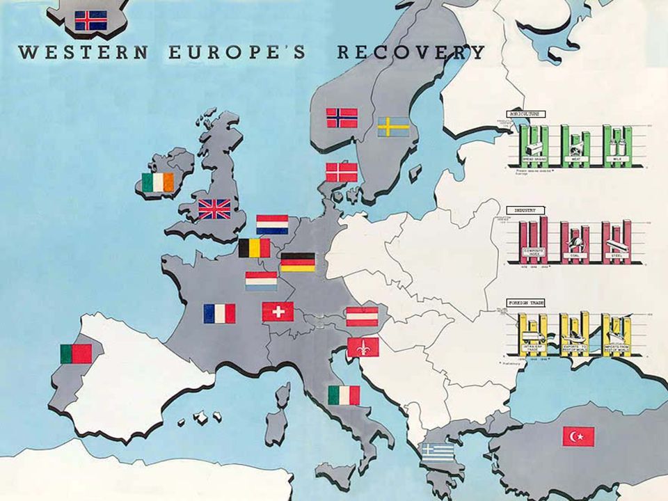 Western Europe's Recovery. The 18 Marshall Plan States: Austria, Belgium, Denmark, France, Germany (Western), Greece, Iceland, Ireland, Italy, Luxembourg, the Netherlands, Norway, Portugal, Sweden, Switzerland, Trieste, Turkey, the United Kingdom.